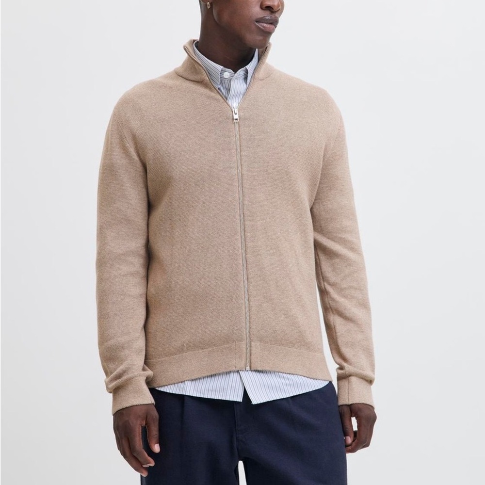 Jack & Jones Men's Tan Full-Zip Sweater Size M 100% organic cotton